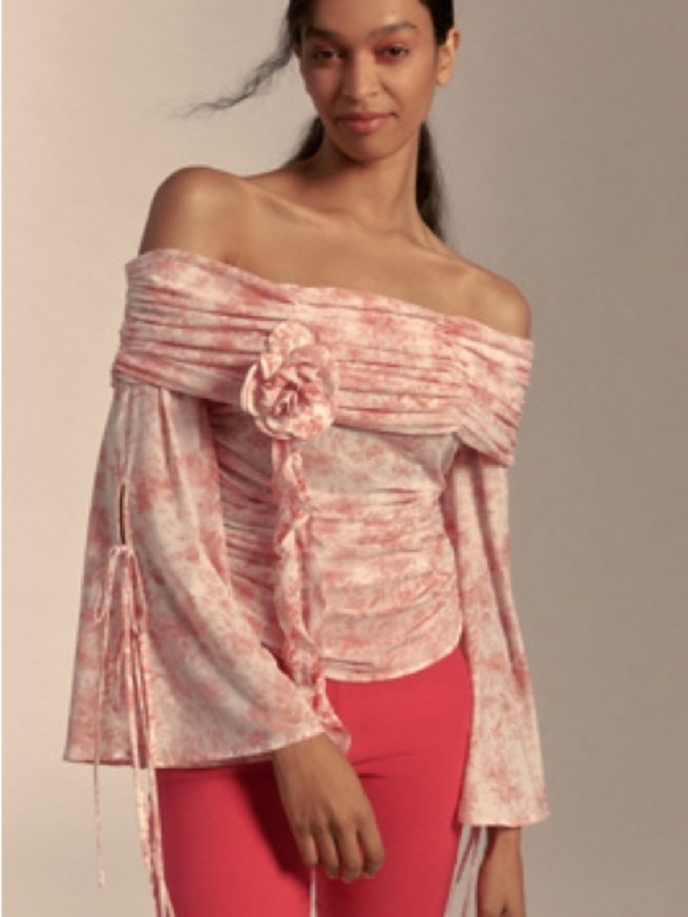 Forever That Girl Floral Appliqué Mesh Bardot Top